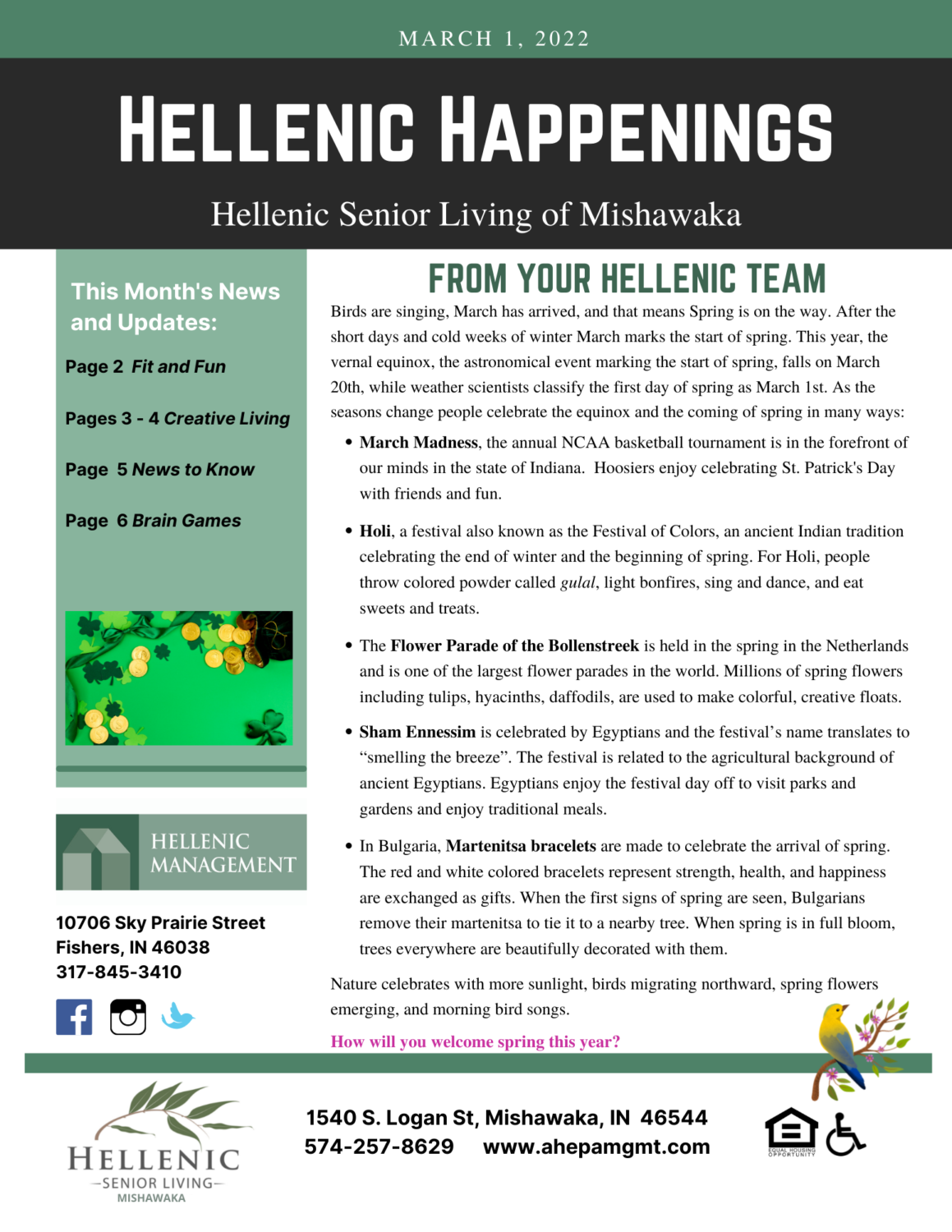 Hellenic Happenings March 2022 Newsletter, page 1